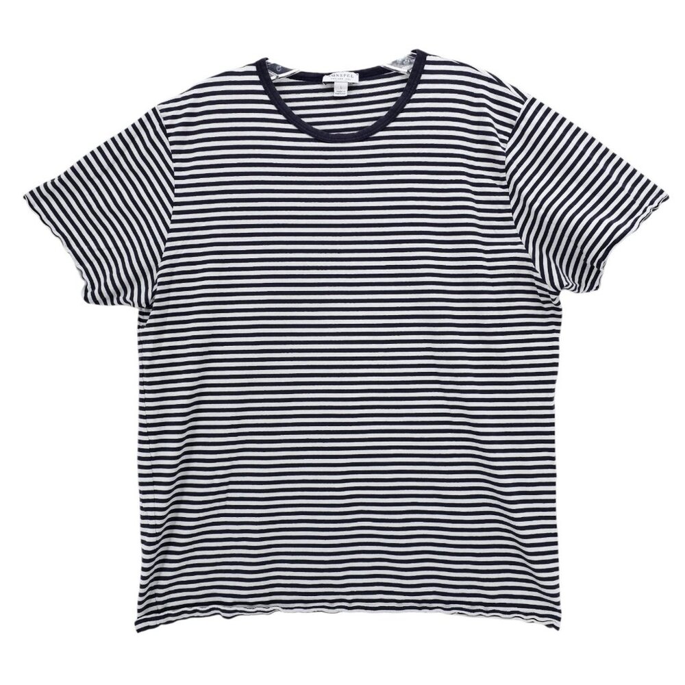 SUNSPEL Women's T-Shirt Navy Blue White Striped 100% Cotton Size LARGE